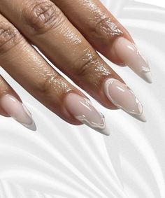 Silento Nails Medium, White 3d Chrome Nails, Tapered Almond Nails, Long Oval Nails Design, Unghie Sfumate, Kutek Disney, Classy Acrylic Nails, Almond Nails Designs, Short Acrylic Nails Designs