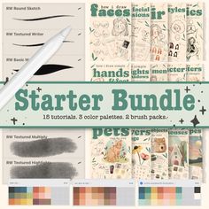 the starter bundle includes markers, pens and paper