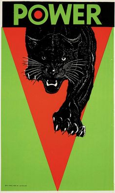 a black panther on a green and red triangle with the word power written below it