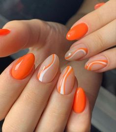 Beach Orange Nail Designs - Top 20 Easy Summer Styles You'll Love Orange Nail Designs, Summery Nails, Orange Nails, Chic Nails, Short Acrylic Nails, Cute Acrylic Nails, Trendy Nails, Almond Nails, French Nails