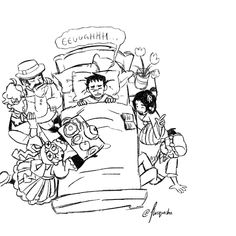 a black and white drawing of people in bed with the caption cerysith