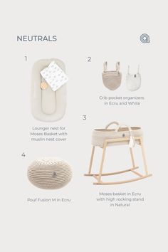 the baby's nursery furniture and accessories are shown in this info sheet, with instructions to