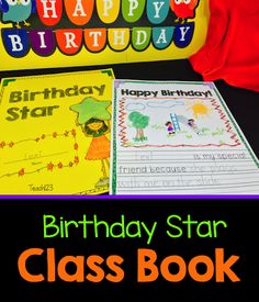 the birthday star class book is open and ready to be used for children's birthday celebrations