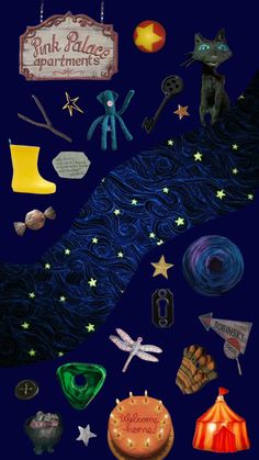 an image of a night sky with stars and other things on it, including a cake