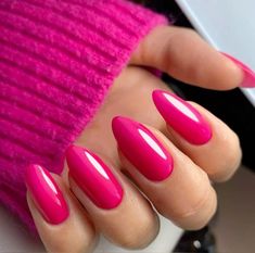 Gel Fake Nails, Nails Medium Almond, Dark Pink Nails, Pink Press On Nails, Pink Nail Colors, Nails Dark, Press On Nails Medium, Medium Almond, Hot Pink Nails