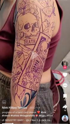 a person with a tattoo on their arm and the caption reads, niki kiley tattoos progress of a tarot card sleeve