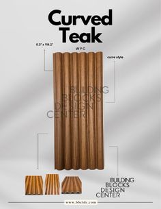 the curved teak is shown with measurements for each item in front of it and below