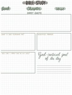 the printable bible study chart for kids with handwritten notes and writing on it