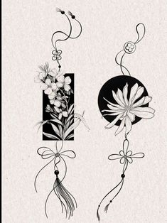 two black and white images with flowers on them, one has a flower in the middle