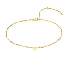 A sweet way to dress up your ankle, this 14k gold ankle bracelet features a polished heart that sits on a diamond cut rolo chain. The anklet has three length options - 8 in., 9 in. or 10 in., which makes it wearable for almost everyone. Its lobster claw clasp will keep it in place while still allowing for comfort. A sweet way to dress up your ankle, this 14k gold ankle bracelet features a polished heart that sits on a diamond cut rolo chain. The anklet has three length options - 8 in., 9 in. or Elegant Gold Anklets With Heart Charm, Elegant Heart Charm Anklets For Valentine's Day, Chain Anklet, Rolo Chain, Ankle Bracelets, Heart Of Gold, Anklets, Diamond Cuts, Chain