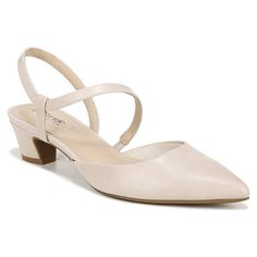 The seasonless staple. Top off any look with this gorgeous, perfectly pointed heel. Faux leather upper with a pointed toe, slip-on fit, and crisscross strap. Soft System comfort package provides all-day support, flex, and cushioning Traction sole provides you with extra stability Just Right Height 1 and 1/2 inch heel Size: medium.  Color: Beige.  Gender: female.  Age Group: adult. Beige Low Heel Medium Width Heels, Beige Medium Width Kitten Heels For Formal, Cream Low Block Heels With 4-inch Heel, Beige Ankle Strap Court Shoes With 4-inch Heel, Most Comfortable Dress Shoes, Beige Kitten Heels With 4-inch Heel For Formal Occasions, Comfortable Dress Shoes, Casual Pumps, Beige Pumps