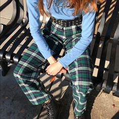 Nwt P101 Kim Pants, Brandy Melville Pants, Comfy Sweatpants, Fall Plaid, Cozy Pullover, John Galt, High Rise Pants, Plaid Print, Green Plaid