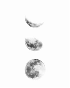 three phases of the moon in black and white