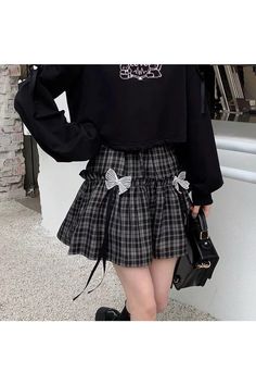 Kawaii Japanese Style Plaid Skirt - Skirts Plaid Cotton Skirt For School, Cotton Plaid Skirt For School, School Plaid Cotton Skirt, Y2k Black Skirt For Fall, Y2k Black Winter Skirt, Black Y2k Skirt For Fall, Black Y2k Winter Skirt, Black Winter Streetwear Skirt, Black Cotton Y2k Style Skirt