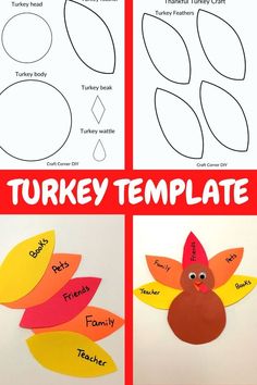 turkey templates for kids to make with their own hands and feet, including the words turkey