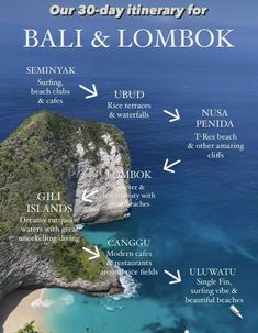 an info sheet describing the different things in bali and lombok, which are located on