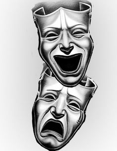 three masks with faces drawn on them, one has an open mouth and the other has two