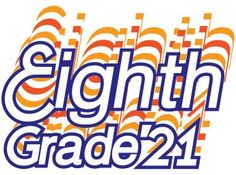 the eighth grade 2 logo is shown in blue and orange stripes with an orange background