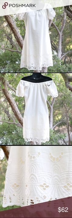 NWOT Astars Darling Dress Brand new release from Astars: a 100% cotton voile dress with a scallop embroidered edge on the sleeves and hem. It's has a lining as well. An on or off the shoulder truly darling dress💕 Astars Dresses Short Sleeve Mini Dress For Holiday, Elegant White Mini Dress For Holiday, White Mini Dress For Holiday, Embroidered Edge, Cotton Voile Dress, Voile Dress, On Or Off, Darling Dress, Cotton Voile