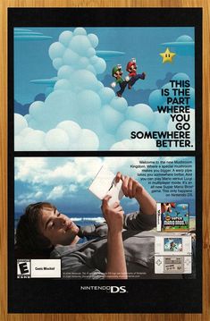 an advertisement for nintendo's wii game, which features mario and luigi flying through the sky