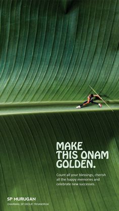 a person on a surfboard in the middle of a large green leaf with text that reads make this oneam golden