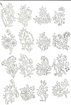 embroidery designs for flowers and leaves are shown in this drawing lesson, which shows how to draw