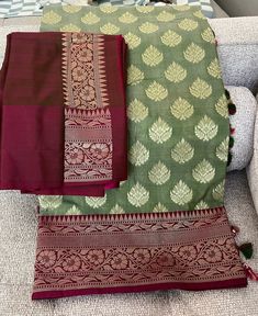 🌺Beautiful Semi Katan Silk Banarasi Saree in Green and maroon color. 🌺Ethnic Traditional Semi Katan Banarasi Saree with all over  Zari butta. 🌺Blouse piece Comes with the saree 🌺. Ready to wear saree Fall , Pico and Tassels done 🌺perfect for wedding and parties. Length: 6 m (Unstitched Blouse piece included). 🌺Wash care: Dry clean only. 🌺The product color may slightly vary due to photographic lighting sources or your computer settings.  🌺please contact us if you have any questions regard Green Brocade Saree With Traditional Patterns, Green Traditional Banarasi Silk Sets, Traditional Green Banarasi Silk Sets, Traditional Green Katan Silk Sets, Traditional Handloom Sharara With Traditional Drape, Traditional Green Sharara For Puja, Green Tussar Silk Sets For Traditional Ceremonies, Green Sets With Zari Weaving For Transitional Season, Green Traditional Sets With Traditional Patterns