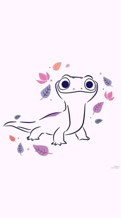 a drawing of a frog with leaves around it