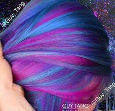 Purple, blue and pink hair Purple And Blue Hair, Blue Purple Hair, Blue And Pink Hair, Crazy Video, Fantasy Make-up, Crazy Color, Galaxy Hair, Rainbow Hair Color, Guy Tang