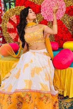 Rhea Sharma Mishti Dress, Pithi Outfit, Long Skirt Top Designs, Haldi Ceremony Outfit, Haldi Outfits, Shaheer Sheikh, Indian Wedding Outfit, Mouni Roy