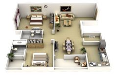 the floor plan of a two bedroom, one bath apartment with living room and dining area