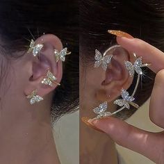 This Butterfly Earcuff for women is absolutely stunning. It comes in either gold or silver with four butterflies on each ear cuff full of sparkly like diamonds. It would be great for any event such as a wedding or a beautiful night out on the town. You will definitely catch some eyes with this gorgeous ear cuff. So get them now while supplies last. These are definitely a hot fashion right now. 5 cm tall, 4 cm Wide Come gold or silver. All proceeds go to rescue animals. It's people like you that Psyche Costume, Bride Accessories Jewelry, Pearl Promise Rings, Gold Diamond Choker, Jewelry Kpop, Bride Wedding Jewelry, Choker Pearl, Wedding Bride Jewelry, Jewelry Chains