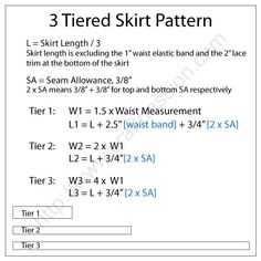 the 3 tiered skirt pattern is shown in blue and white, with text below it