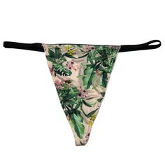 New V-String Pantie Underwear. Silky Material With A Gold "V" Accent On The Back. Fitted Tropical Black Bottoms, Victoria's Secret Floral Print Bottoms For Spring, Victoria's Secret Spring Floral Print Bottoms, Victoria's Secret Stretch Bottoms For Summer, Victoria's Secret Stretch Bottoms For Vacation, White Garters, Lace Garter, Purple Lace, Floral Color