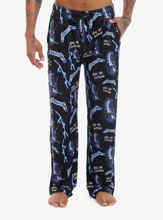 Rock out in these Metallica pajama pants! Featuring allover artwork inspired by their album  Ride the Lightning. Complete with pockets  elasticated drawstring waistband and button fly.Please note: Wash pattern may vary.100% cottonWash cold; dry lowImportedListed in men'sunisex sizesModel is 6'1''Model wears size Medium Metallica Ride The Lightning, Funny Slippers, Ride The Lightning, The Lightning, Pants Large, Girls Pajamas, Drawstring Waistband, Hot Topic, Metallica