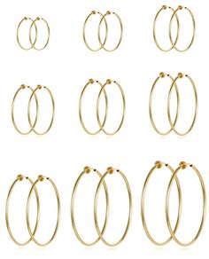 PRICES MAY VARY. CLIP ON HOOP EARRINGS: One Order Include 9 Pairs Clip on Hoop Earrings: 11mm, 13mm, 15mm, 18mm, 20mm, 30mm, 40mm, 50mm, 60mm (Outer Diameter), Various Different Size to Meet your Daily Needs, Make you Look Different Every Day Improved Spring Clip: Spring Hoop Earrings Made of Environmental Copper and 18K Gold Plating, High Polished and Smooth Surface, Improved Larger Diameter Spring Clip Design, Prevent Hoops From Falling Apart, Could be Long Time to Wear NO PIERCING DESIGN: 9 P Clip On Gold Earrings, Clip On Hoop Earrings, Clip Design, Pierced Ears, Christmas Birthday, Christmas List, Earrings For Women, Gold Plating, Special Gift