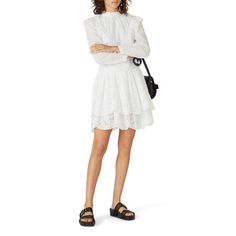 White cotton (100% Cotton). Hourglass. Long sleeves. Mock neckline. 36" from shoulder to hemline. Imported. Allsaints Dresses, Rent Dresses, Rent The Runway, Closet Designs, Mock Neckline, All Saints, Dress White, White Cotton, Lace Dress