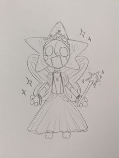 a drawing of a cartoon character in a dress and hat with stars around her neck