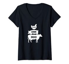 a t - shirt with cows and chickens on it that says quick, drink moo