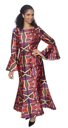 Diana Couture Long Dress D2012 - Church Suits For Less African Print Long Dress, 1 Piece Dress, African Print Maxi Skirt, African Fabric Dress, African Print Clothing, Women Church, Print Long Dress, Church Dress, Church Suits