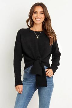 Captivate Knit Sweater - Black - Petal & Pup USA Tie Front Sweater, Fall Streetwear, Petal And Pup, Y2k Long Sleeve, Hem Sweater, Dresses By Length, Tops Fall, Knitwear Women, Cropped Sweater