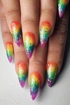 41 Fabulous Pride Nails & Pride Nail Designs to Celebrate Love Cute Rainbow Nails, Different Color Nails, Rainbow Nails Design, Rainbow Nail Art, Nail Pen, Colorful Nail Art, Colorful Nail