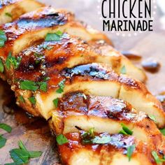 grilled chicken marinade on a wooden cutting board