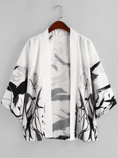 Formal Men, Open Front Kimono, Bird Painting, Plant Print, Long Sleeve Shirts, Long Sleeve, Floral