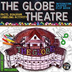 the globe theatre activity book with colored pencils and crayon markers on it