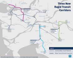 a map showing the three new rapid transit corridors