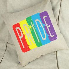 a pillow with the word pride painted on it