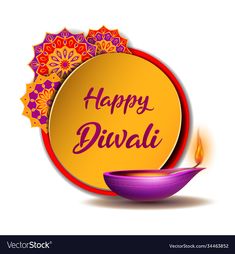 happy diwali greeting card or poster design with colorful flowers and candle on white background