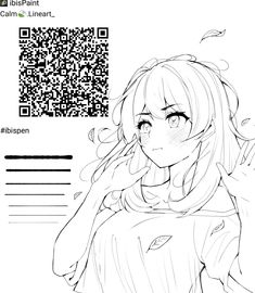 a drawing of a girl with long hair and a qr code in the background