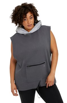 This comfy, sleeveless pullover works as hard as you do—storing your small items in its zip pocket, preventing overheating and showing off your biceps. Fixed hood   Reflective details enhance visibility in low light or at night   61% organic cotton, 39% recycled polyester   Machine wash, line dry   Imported Sporty Stretch Top With Kangaroo Pocket, Stretch Athleisure Top With Kangaroo Pocket, Athleisure Stretch Top With Kangaroo Pocket, Athleisure Top With Kangaroo Pocket And Stretch, Sportswear Tops With Pockets For Workout, Sportswear Workout Tops With Pockets, Workout Sportswear Tops With Pockets, Sleeveless Activewear For Fall Workout, Sleeveless Fall Activewear For Workouts